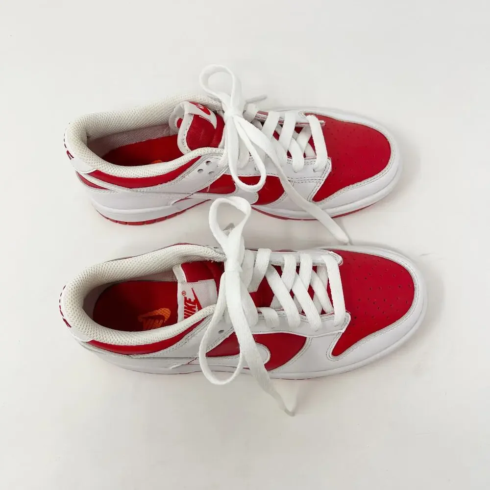 Nike Youth Size 4Y Dunk Low Championship Red White 2021 Leather Sneaker Casuals